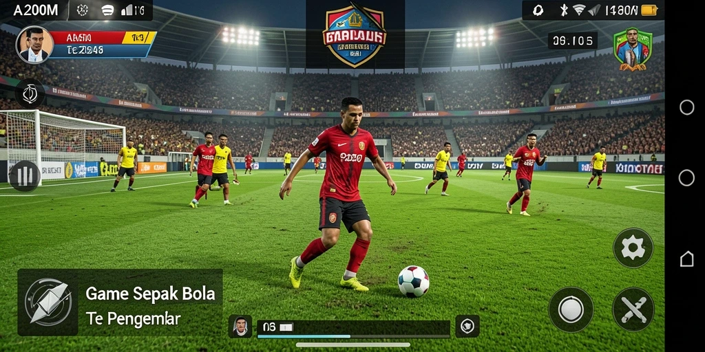 Tampilan gameplay A200M dengan aksi sepak bola yang seru.