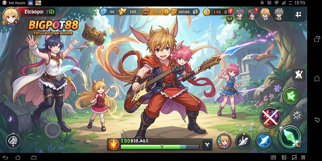 Tampilan menarik dari gameplay BIGPOT88 dengan karakter anime yang berwarna.