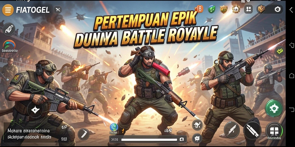 Screenshot utama FIATOGEL menampilkan aksi Battle Royale yang intens.