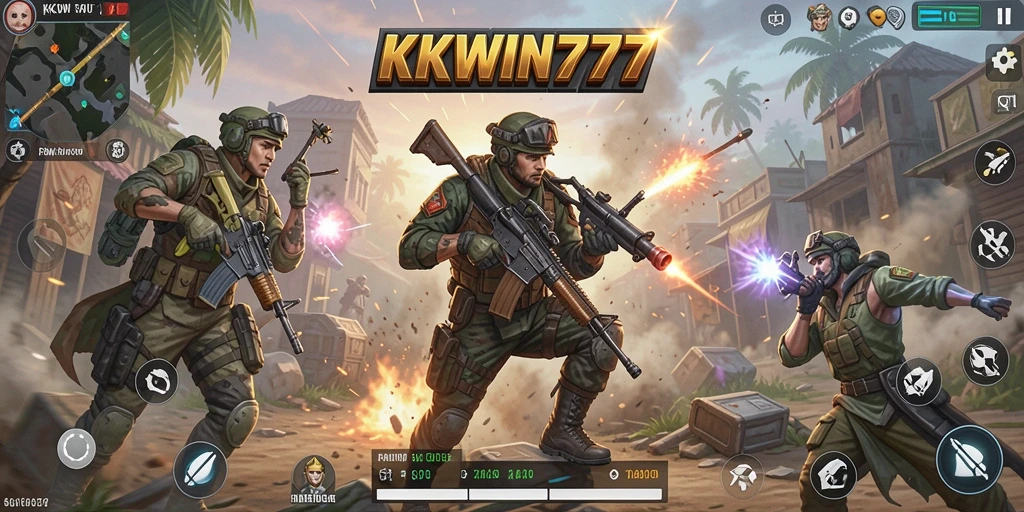 Screenshot gameplay KKWIN777 yang mendebarkan dalam pertarungan Battle Royale.