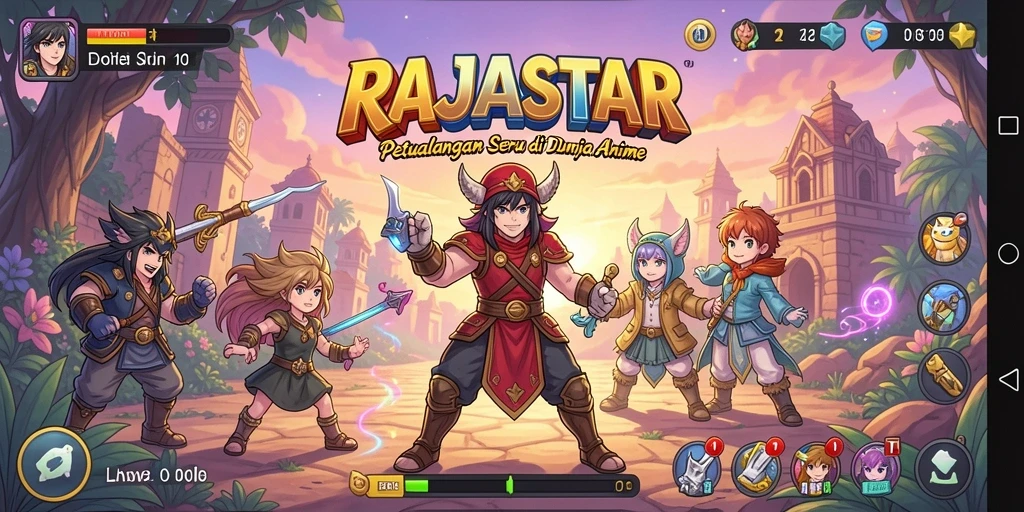 Screenshot RAJASTAR menampilkan pertarungan seru antar karakter anime.