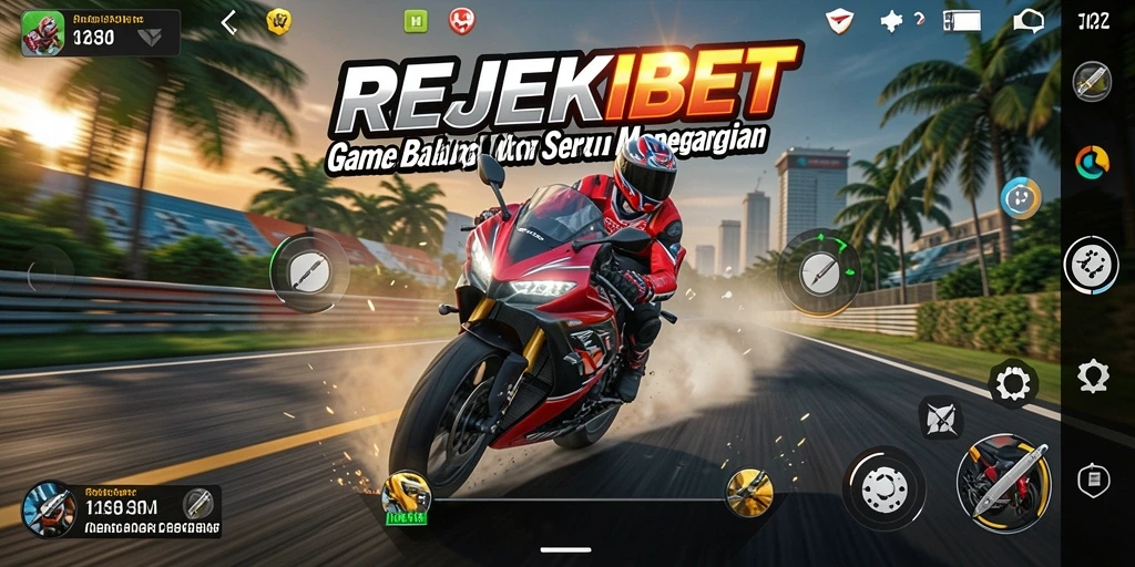 Screenshot gameplay REJEKIBET dengan aksi balap motor yang mendebarkan.