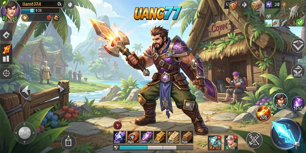 Screenshot UANG77 menampilkan aksi mendebarkan dalam pertarungan RPG.