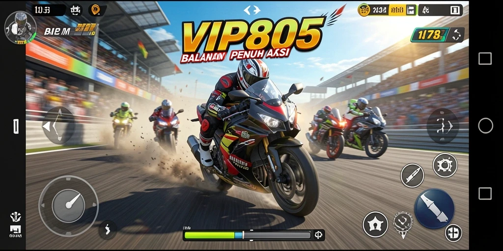 Tangkapan layar gameplay yang menampilkan aksi balapan motor seru.